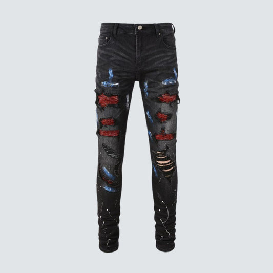 Slim Fit Jeans Red Diamond Black