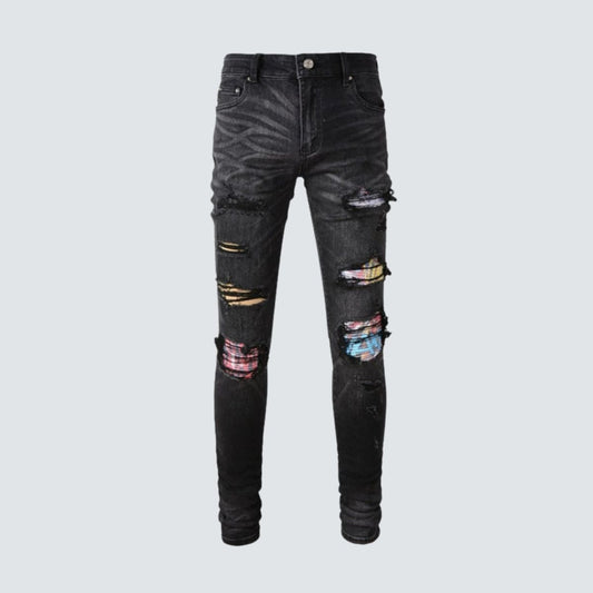 Slim Fit Jeans Distressed Black