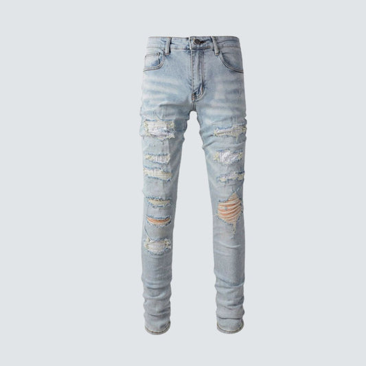 Slim Fit Jeans Light Blue Diamonds