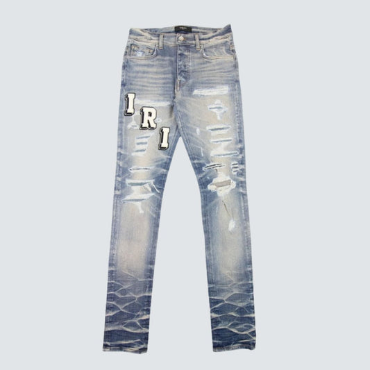 Amiri Jeans Washed Blue And Cream