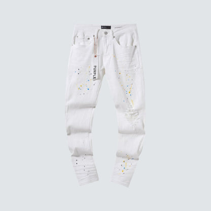 Purple Brand Jeans White With Colorful Splashes