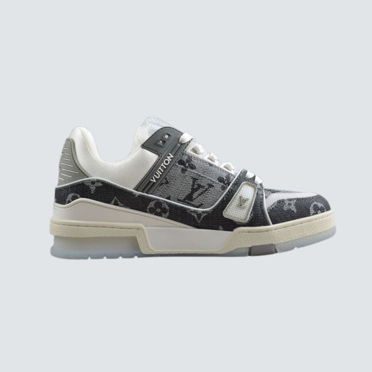 Louis Vuitton Trainer Monogram Denim White And Grey