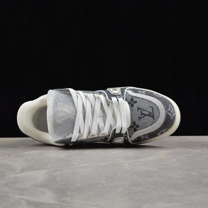 Louis Vuitton Trainer Monogram Denim White And Grey