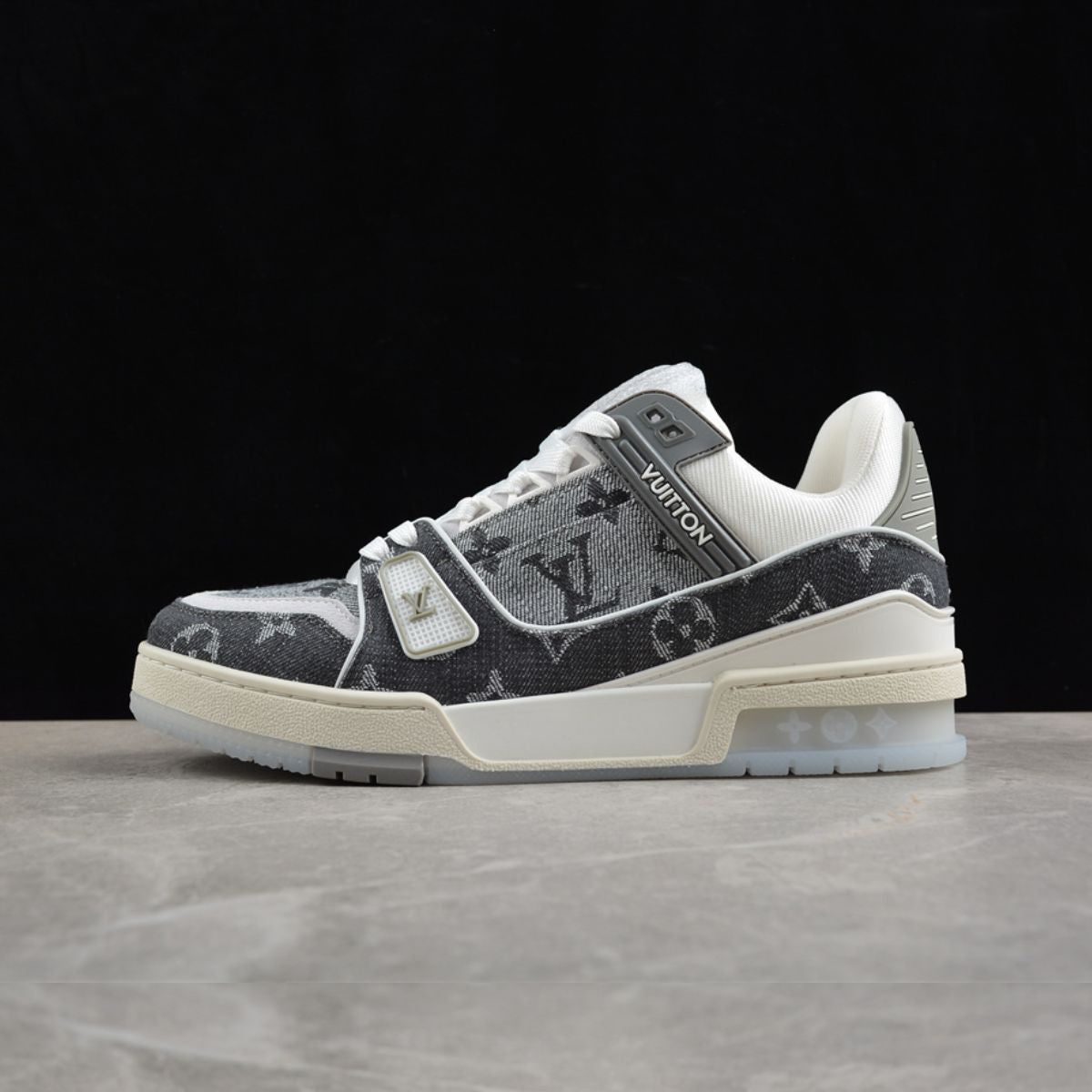 Louis Vuitton Trainer Monogram Denim White And Grey