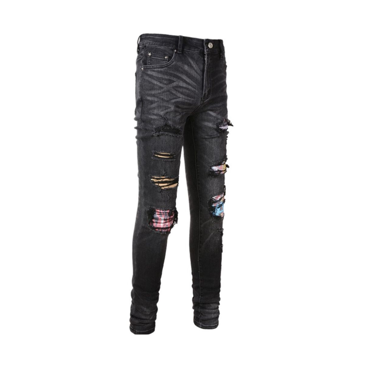 Slim Fit Jeans Distressed Black