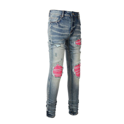 Slim Fit Jeans Washed Blue And Pink