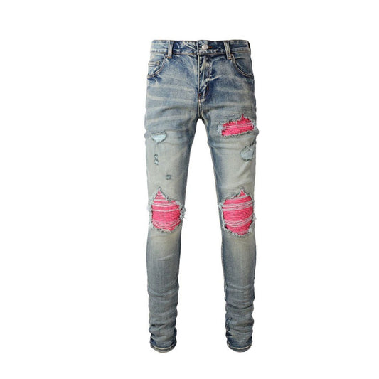 Slim Fit Jeans Washed Blue And Pink