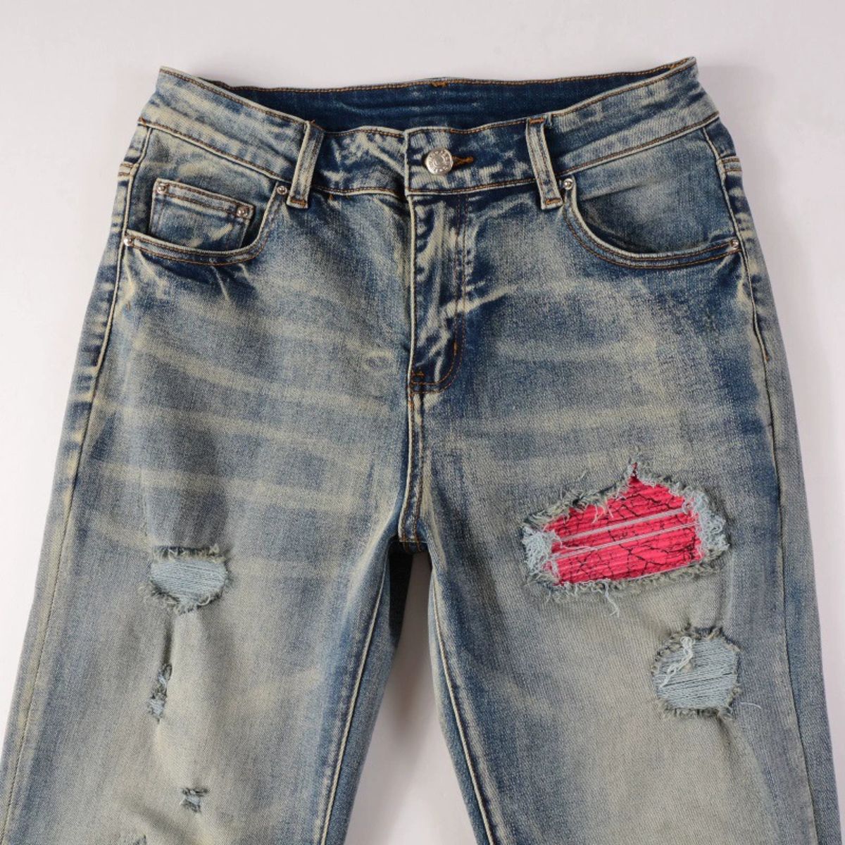 Slim Fit Jeans Washed Blue And Pink