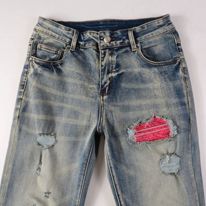 Slim Fit Jeans Washed Blue And Pink