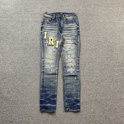 Amiri Jeans Washed Blue And Cream