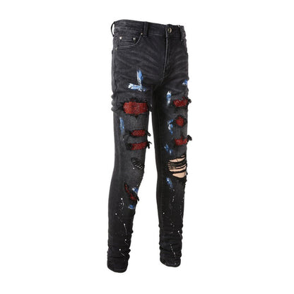 Slim Fit Jeans Red Diamond Black