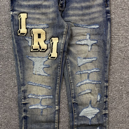 Amiri Jeans Washed Blue And Cream