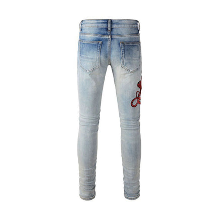 Amiri Jeans Blue Snake Red