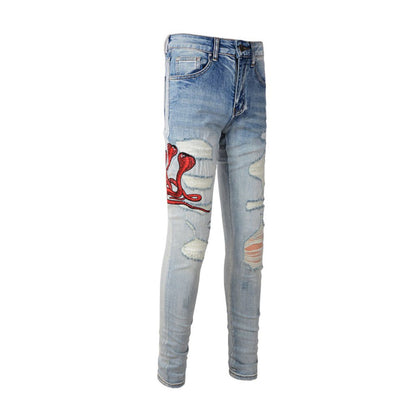 Amiri Jeans Blue Snake Red