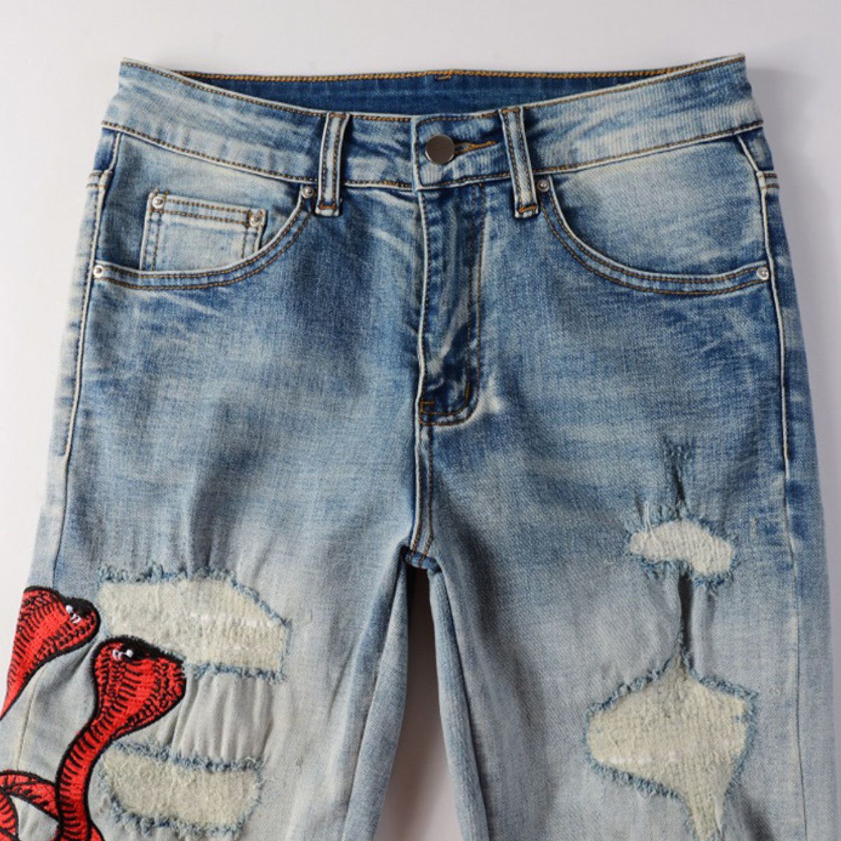 Amiri Jeans Blue Snake Red