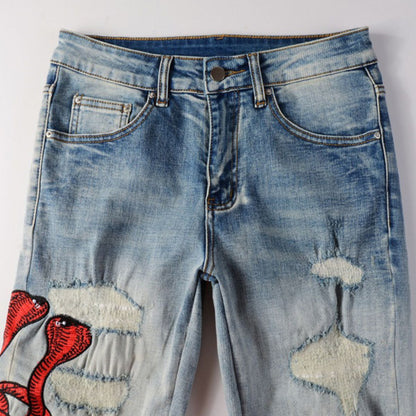 Amiri Jeans Blue Snake Red